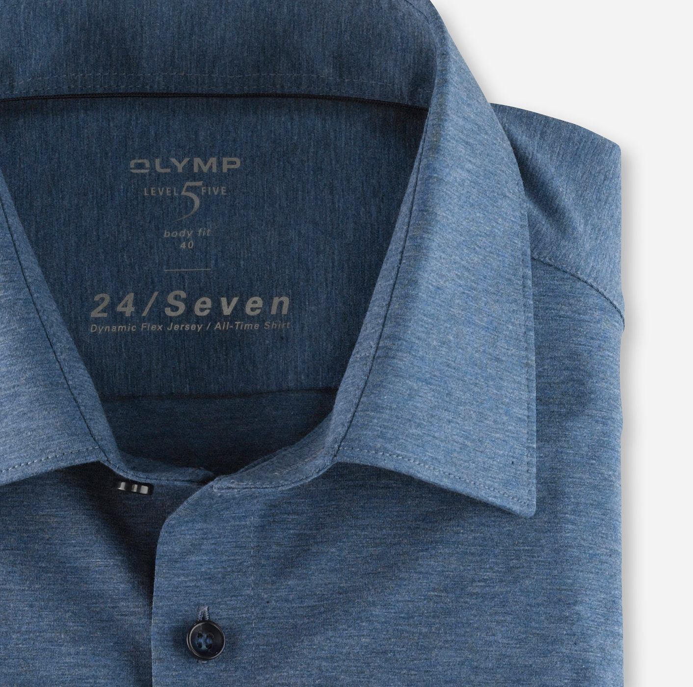 Afbeelding van 200864 13 Level 5 Denim Blauw Stretch Tricot Overhemd - Olymp