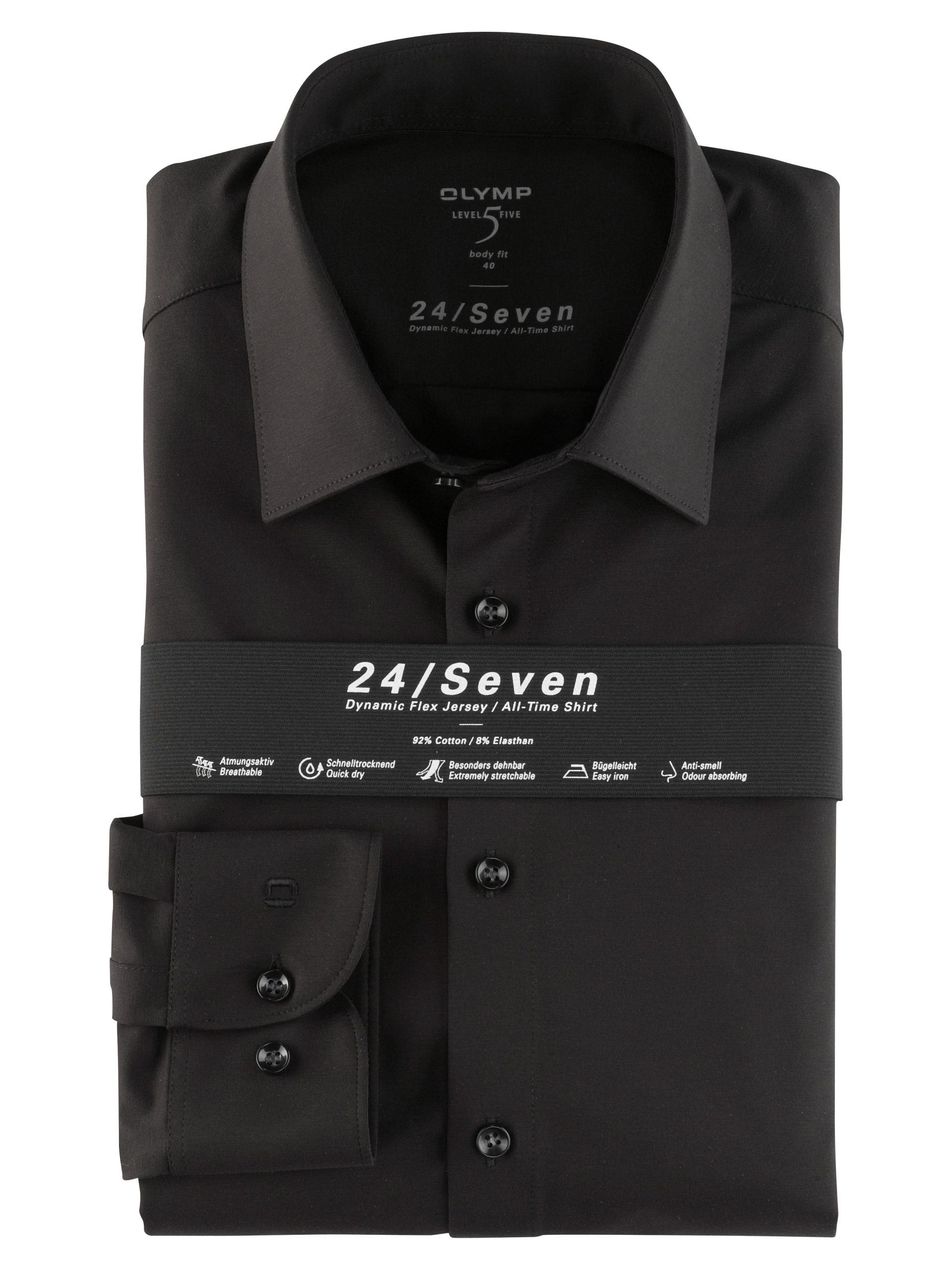 Afbeelding van 200864 68  Level 5 Black Stretch Overhemd Tricot - Olymp