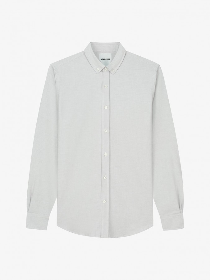 Afbeelding van Oxfort Button Down Light Grey Heren Overhemd VAN HARPER