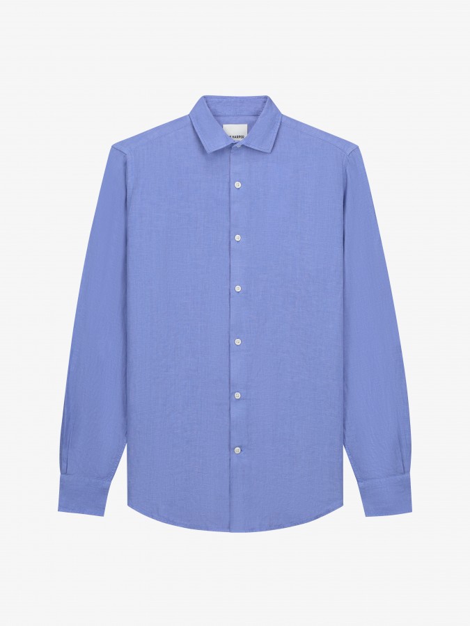 Afbeelding van Linnen Shirt Denim Blue Heren Overhemd Lange Mouw - VAN HARPER