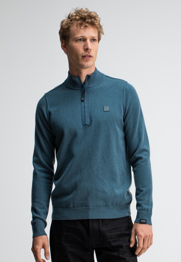Afbeelding van Clifden Half Zip 1926002 Schmutz Blau 817 - Heren Trui - Butcher of Blue