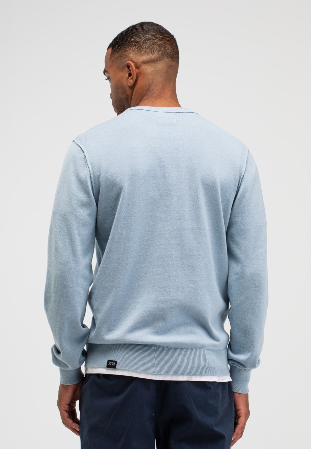 Afbeelding van Clifden Cotton Crew M2616012 - Shark Blue 856 - Heren Trui - Butcher of Blue