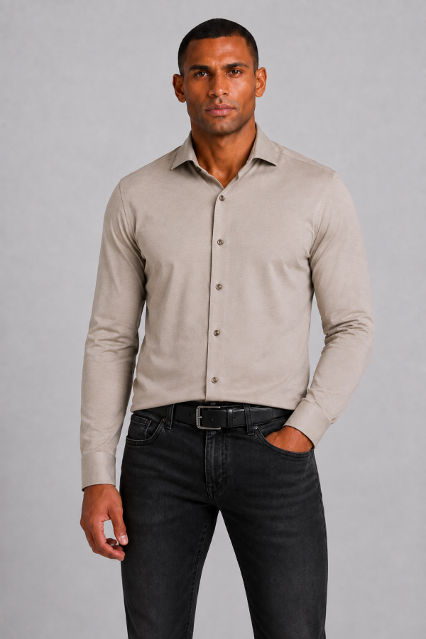 Afbeelding van 4030-21750 210 Effen Beige - Heren Overhemd Lange Mouw - PURE