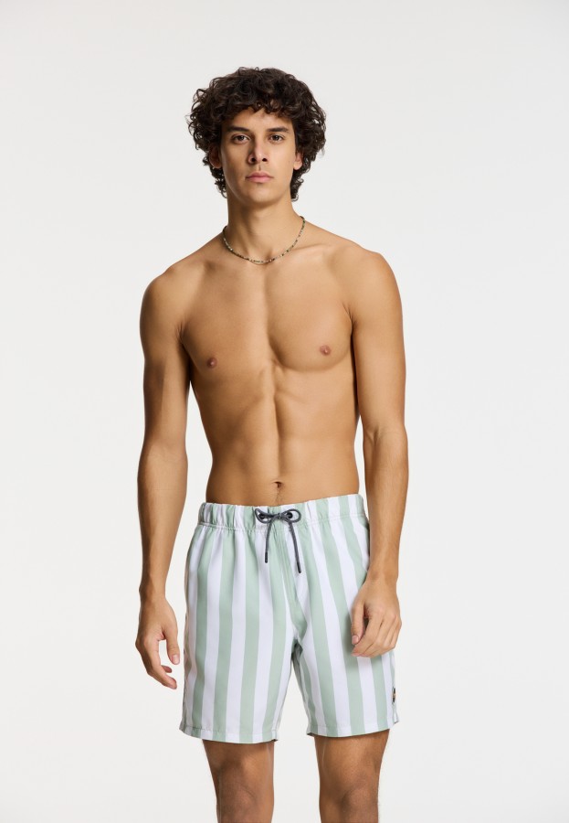 Afbeelding van 1441100200 - BROAD STRIPE - 7810 - Green Dust Stripe - Swim Short - Shiwi