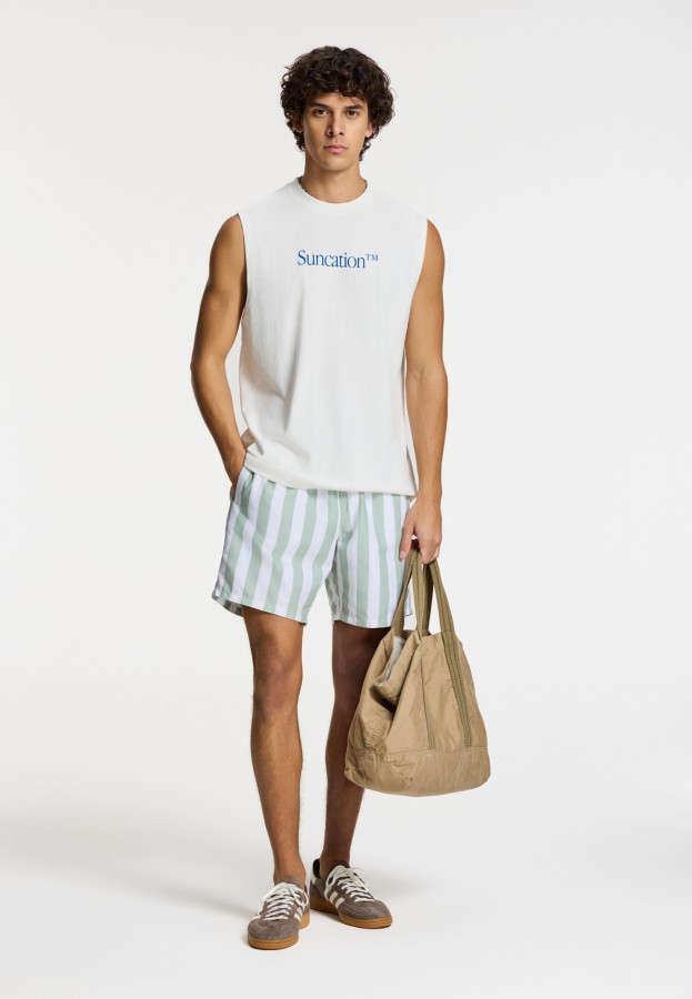 Afbeelding van 1441100200 - BROAD STRIPE - 7810 - Green Dust Stripe - Swim Short - Shiwi