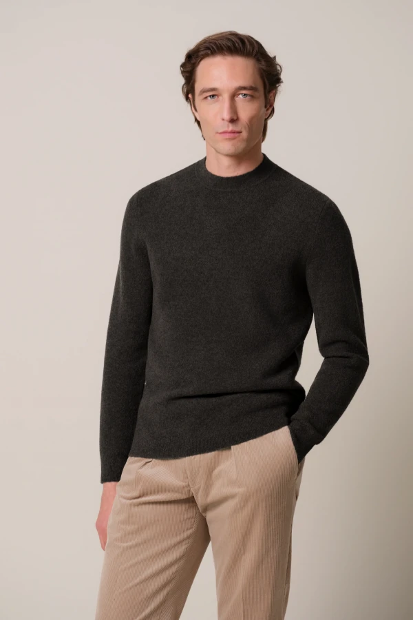 Afbeelding van PPXJ30040C H2 - Bruine boiled wollen crewneck - PROFUOMO