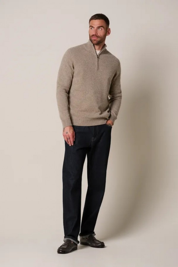 Afbeelding van PPXJ30047E - Half Zip - Beige - PROFUOMO