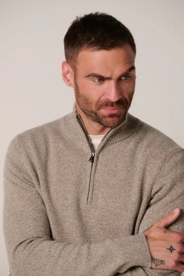 Afbeelding van PPXJ30047E - Half Zip - Beige - PROFUOMO