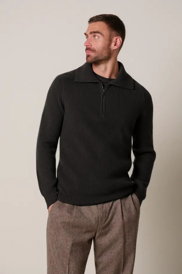 Afbeelding van PPXJ30058F Pullover Half Zip - Bruin - PROFUOMO 
