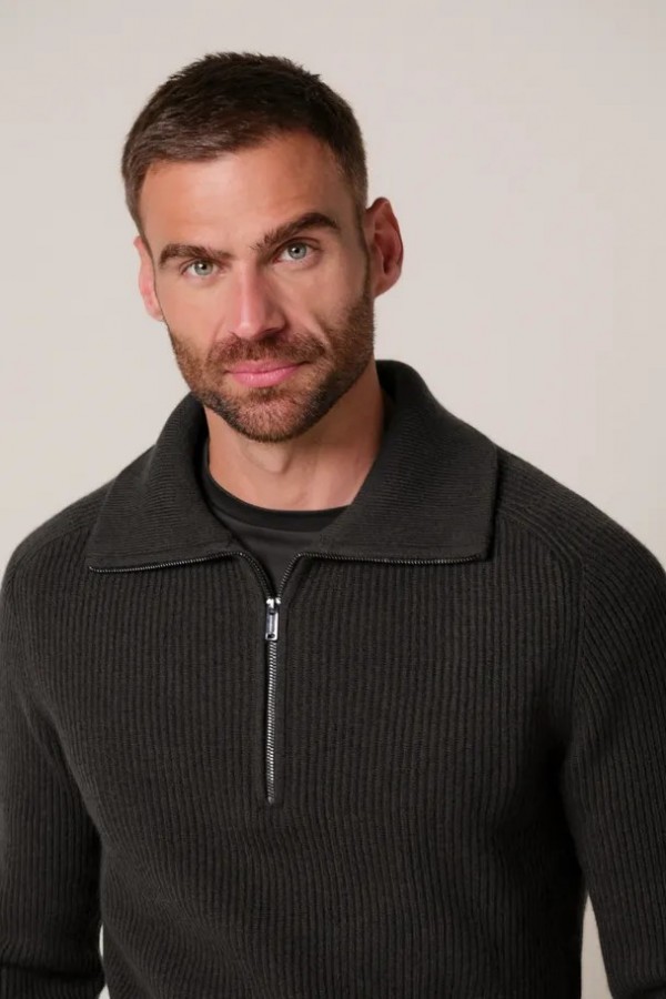 Afbeelding van PPXJ30058F Pullover Half Zip - Bruin - PROFUOMO 