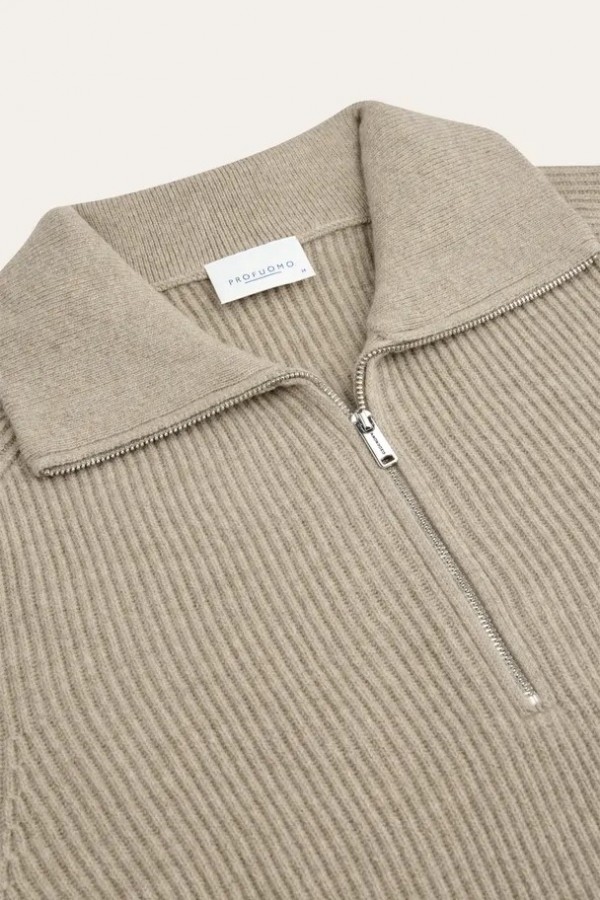 Afbeelding van PPXJ30058G Pullover Half Zip - Beige - PROFUOMO