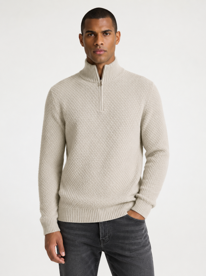 Afbeelding van KS3000015 KSDEV Half Zip 024 Beige Mix Heren Trui - Kronstadt