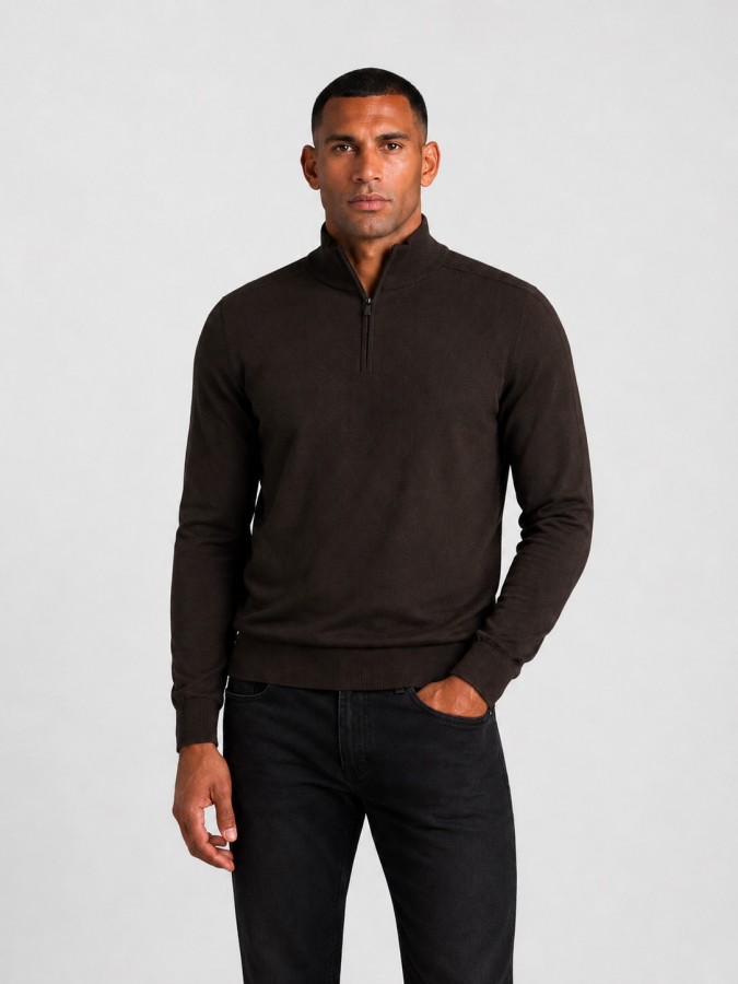 Afbeelding van ELWIN 50015 Burnt Coffee - Half Zip Trui - Saint Steve