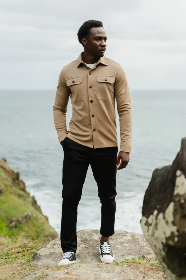 Afbeelding van ASPECT MOS10214 Taupe-  Heren Overshirt - Solution