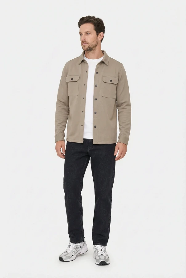 Afbeelding van ASPECT MOS10214 Taupe-  Heren Overshirt - Solution