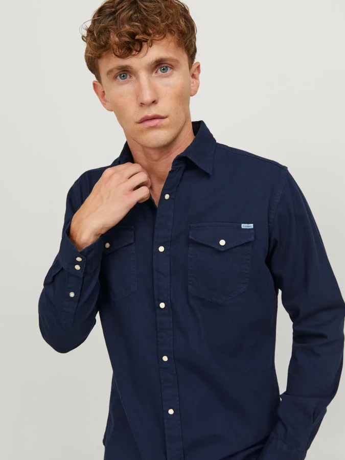 Afbeelding van 12138115 - Sheridan Shirt - Dark Navy - Overhemd Lange Mouw - Jack & Jones