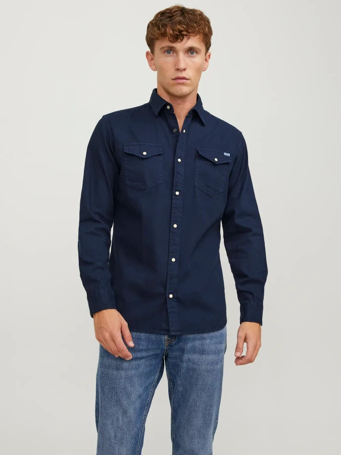 Afbeelding van 12138115 - Sheridan Shirt - Dark Navy - Overhemd Lange Mouw - Jack & Jones