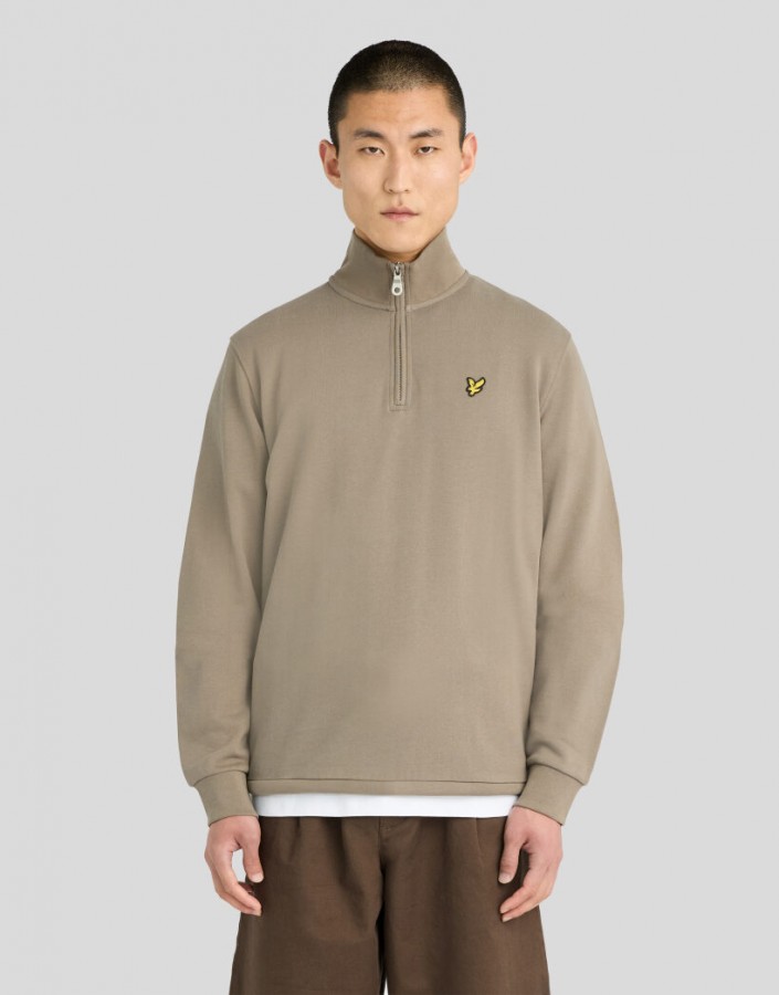 Afbeelding van ML2022VT Loopback Quarter Zip-  Khaki Ash  - Lyle & Scott