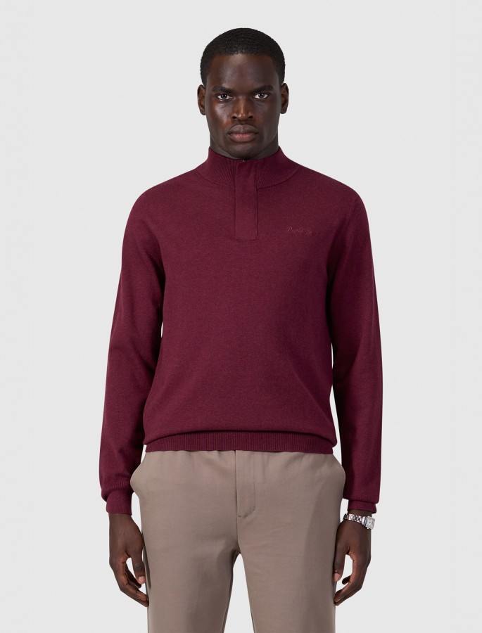 Afbeelding van 26030807 107 Heren Trui - Wine Red - Half Zip - PURE PATH