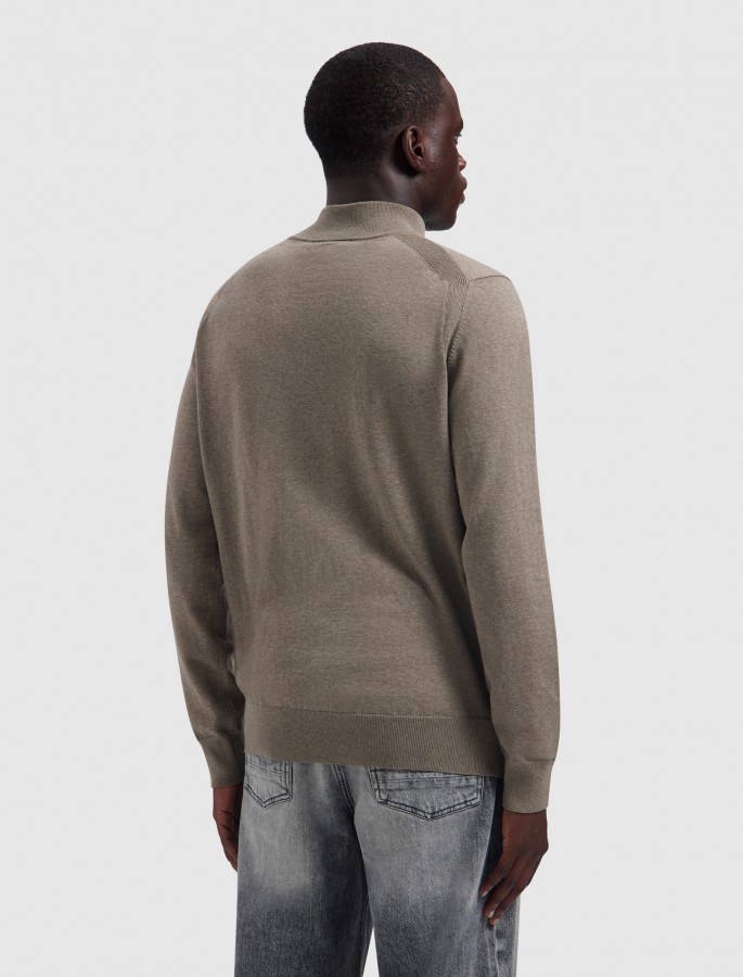 Afbeelding van 26030807 75 Heren Trui - Taupe Melange - Half Zip - PURE PATH