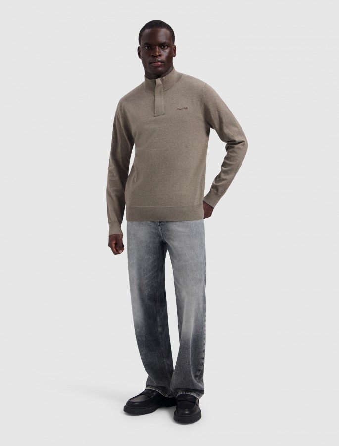 Afbeelding van 26030807 75 Heren Trui - Taupe Melange - Half Zip - PURE PATH