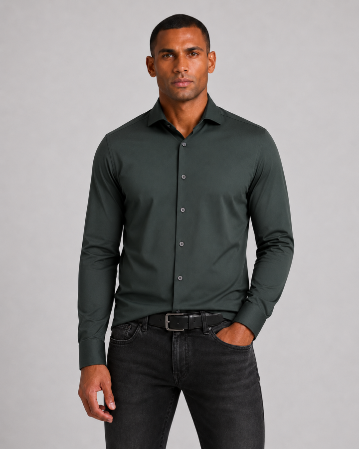 Afbeelding van E41300-21750 436 Forest Green - Plain Overhemd  - PURE