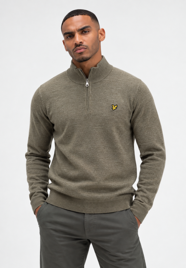 Afbeelding van KN2330V Y356 Khaki - Half Zip - Heren Trui -  Lyle & Scott